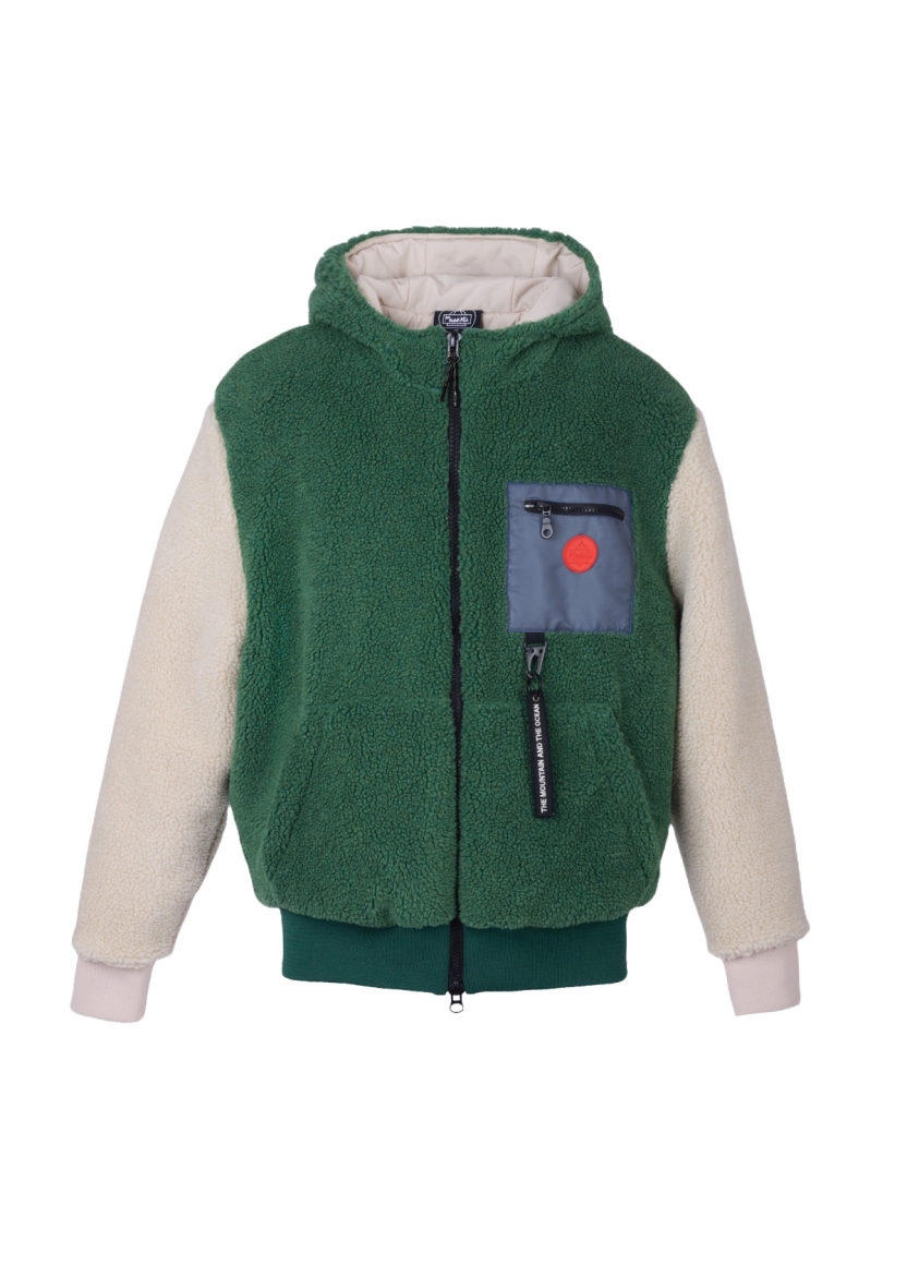 LINED BLOCK COLOR SHERPA HOODIE