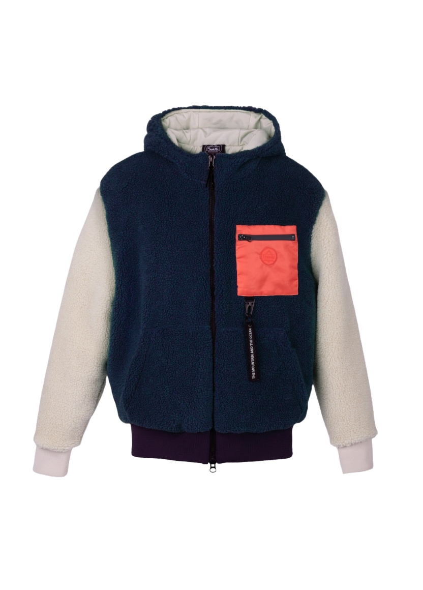 LINED BLOCK COLOR SHERPA HOODIE