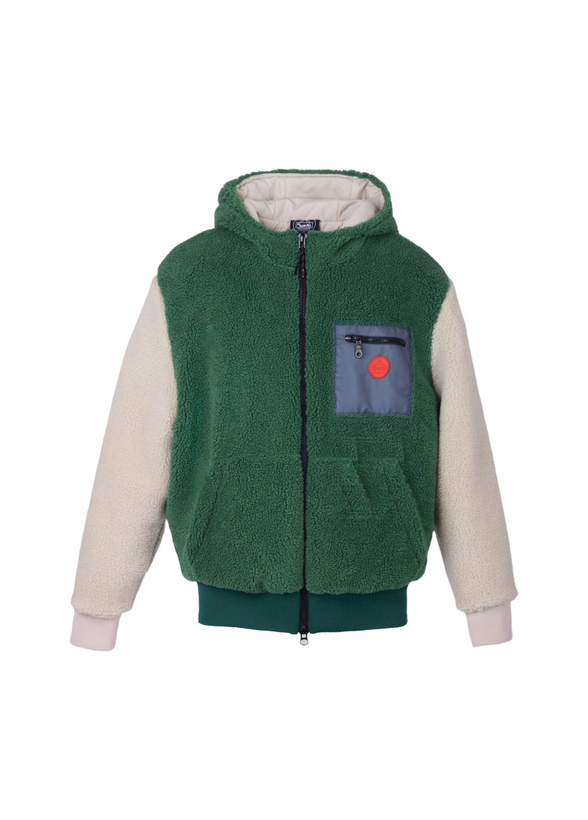 LINED BLOCK COLOR SHERPA HOODIE — fronte